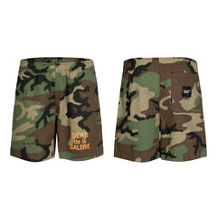 Gallery Trendy Dept Green Camouflage Letter Logo Printed Shorts Cotton Casual Pants Loose Quarter Pants Men