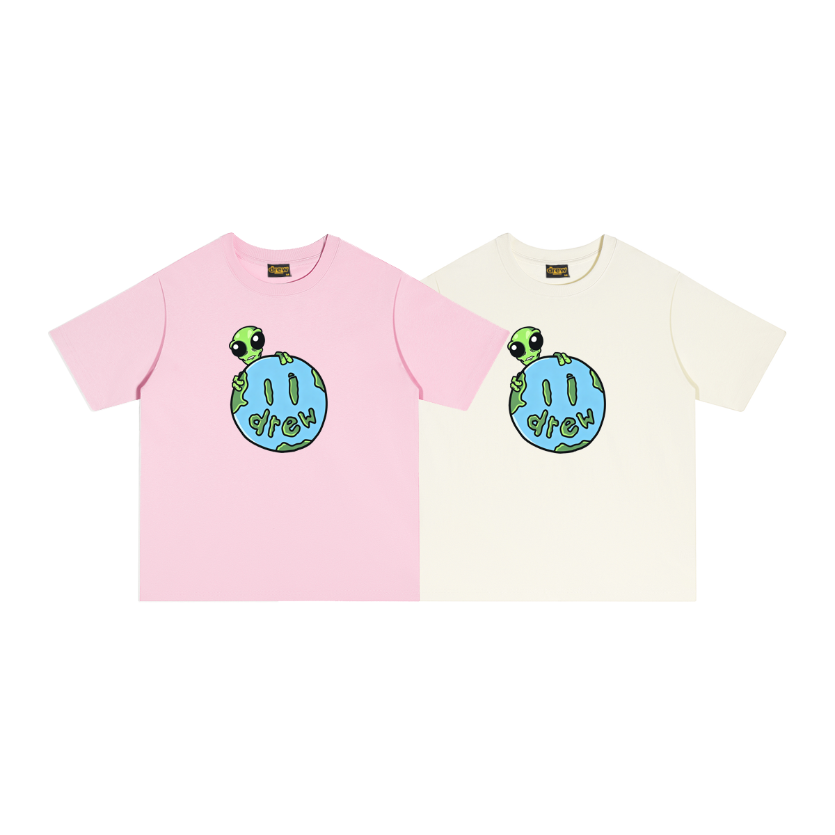 Spot European and American trendy brand Drew alien smiling face printed short sleeved T-shirt, summer loose casual T-shirt
