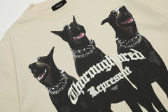 REPRESENT, a trendy brand from Europe and America, is a vintage washed black short sleeved T-shirt for Doberman Inu. It is a loose cotton T-shirt for both men and women