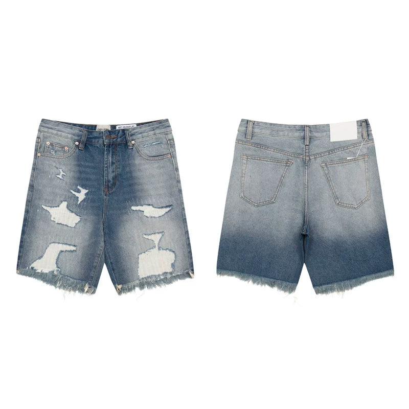 European and American fashion brand Gallery Dep destroys torn holes, patches denim shorts, knife cut fringe jeans, casual pants