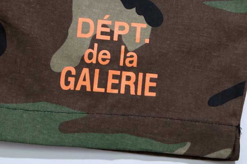 Gallery Trendy Dept Green Camouflage Letter Logo Printed Shorts Cotton Casual Pants Loose Quarter Pants Men
