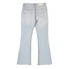 Gallery Dep, a trendy brand in Europe and America, has torn holes, cut and destroyed them, and worn them out. It is a washed blue micro flared denim pants and casual pants