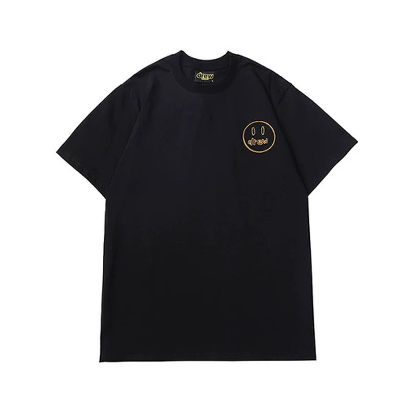 European and American fashion brand Drew embroidered smiley face short sleeved T-shirt for summer unisex loose cotton couple outfit base shirt