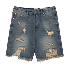 European and American fashion brand Gallery Dep ripped, washed denim shorts, knife cut tassel, retro casual pants